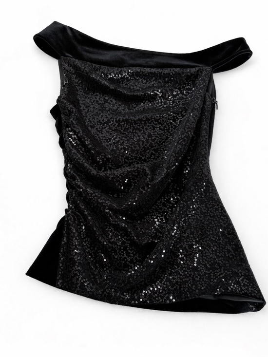 Emporio Armani Tops - Emporio Armani | Black Sequin Off-Shoulder Blouse | Size 40